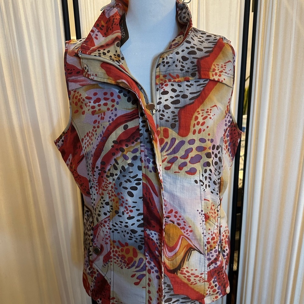 SPANNER Red and Orange Vest with Abstract Design
